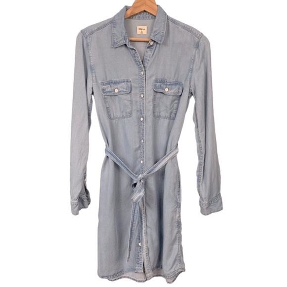 GAP Patch Pocket Shirt Dress XS Chambray Classic Retro Normcore Western Office - Picture 14 of 16